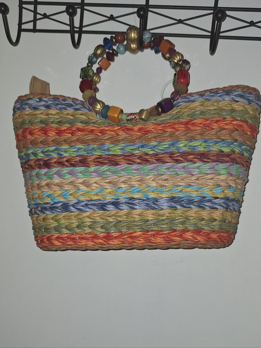 Kim Rogers Multicolor Woven Straw Tote — Orange, Blue, Green, Purple, Tan - Picture 3 of 6